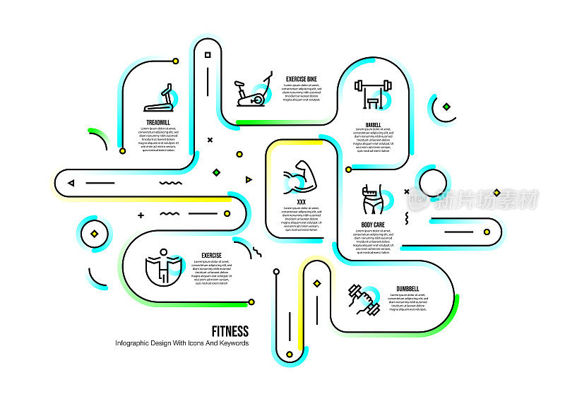 信息图表设计模板与健身关键字和图标