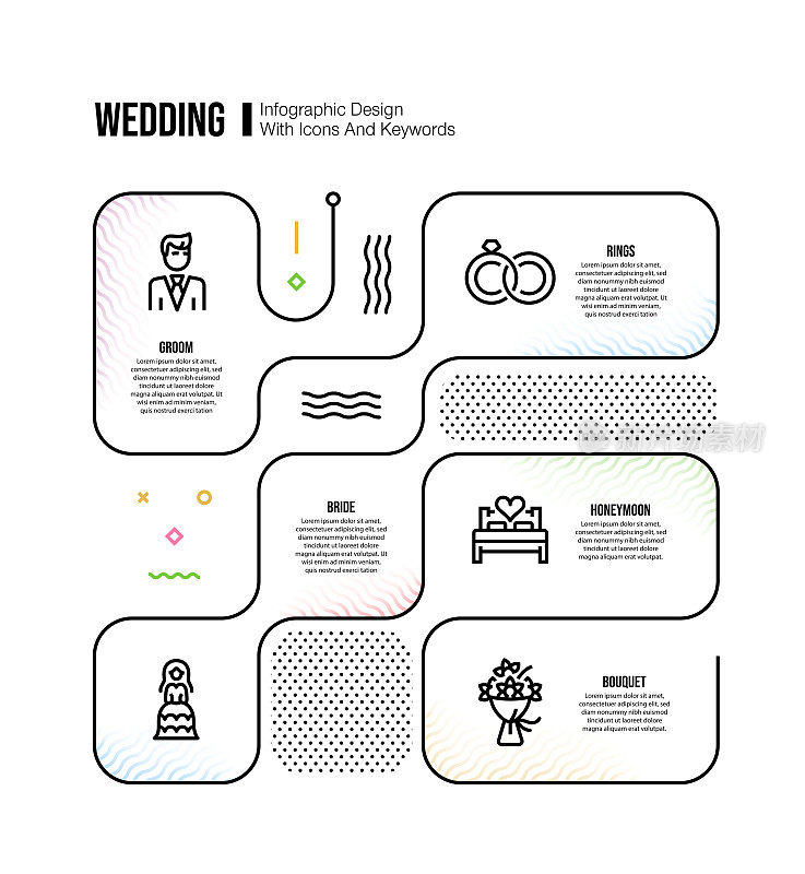 信息图表设计模板与婚礼的关键字和图标