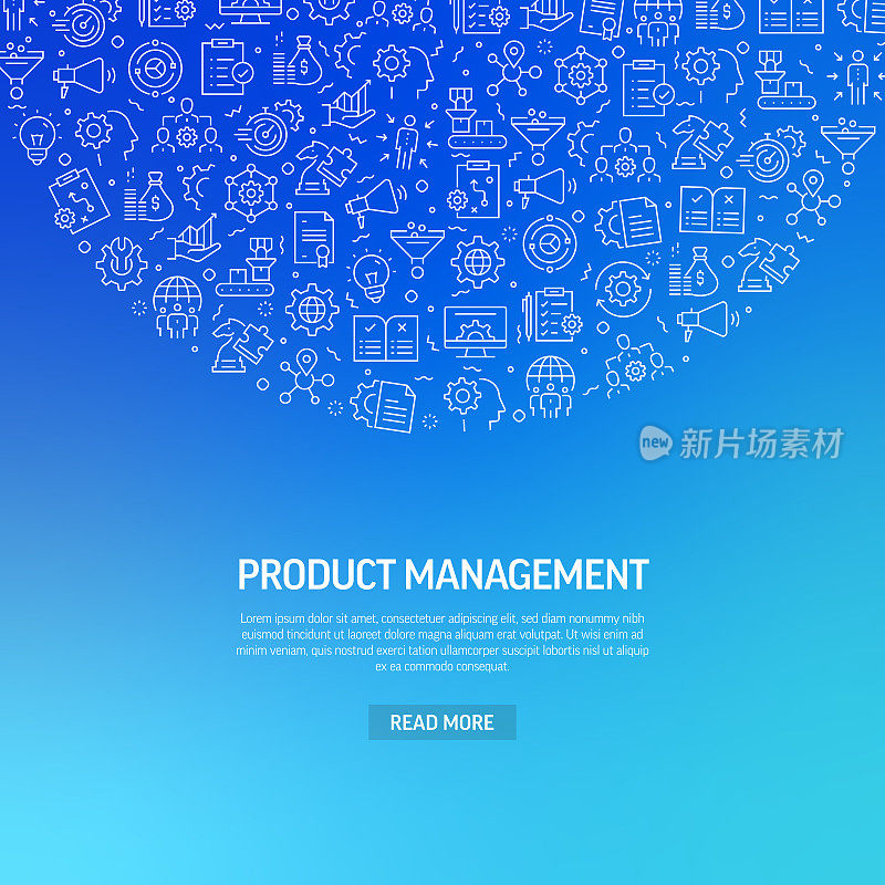产品管理相关横幅设计与模式。现代线条风格图标矢量插图