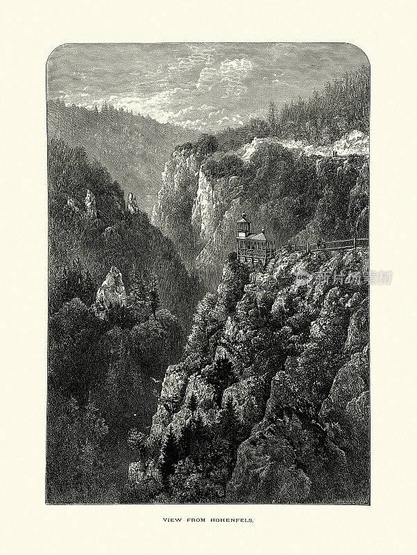 观景台上的人们，霍恩费尔斯，巴伐利亚，德国，19世纪