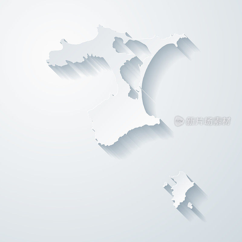 查塔姆群岛地图与剪纸效果空白背景