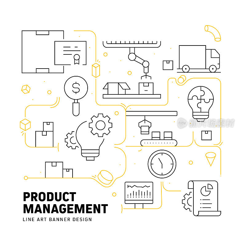 产品管理相关的现代线条风格矢量插图