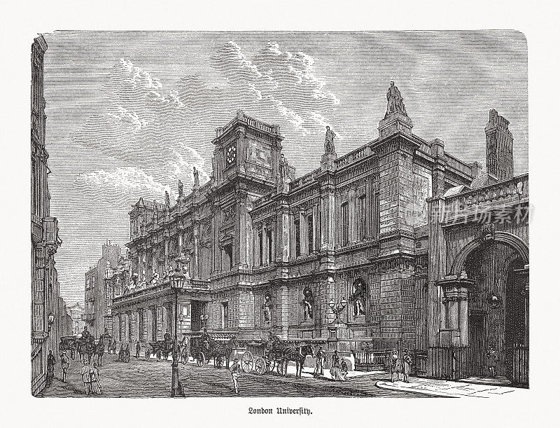 前伦敦大学(伯灵顿花园6号)，木刻，1893年出版