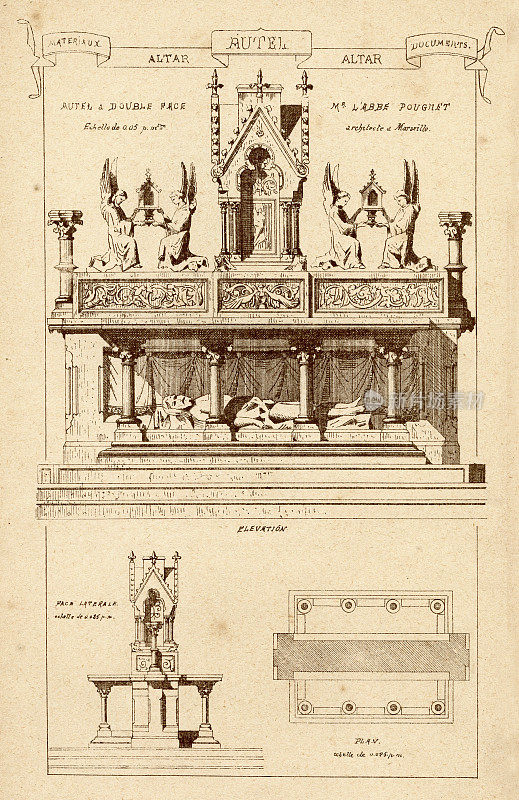 建筑，祭坛，19世纪建筑特色，艺术版画