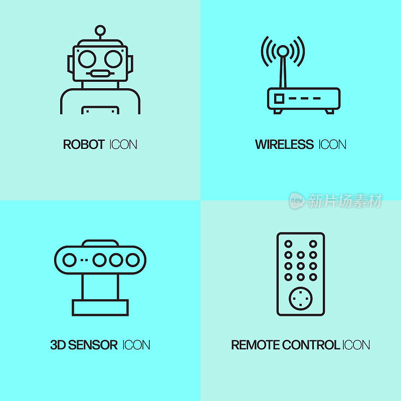 机器人工程相关线图标。向量符号说明。