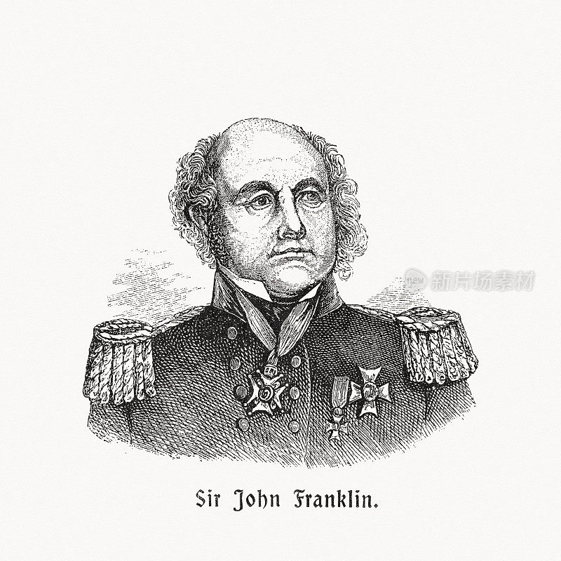 约翰・富兰克林爵士(1786-1847)，英国海军少将，木刻，出版于1900年