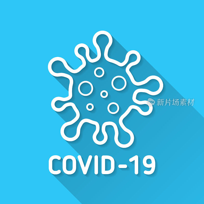 COVID-19细胞。蓝色背景上的图标-长阴影平面设计