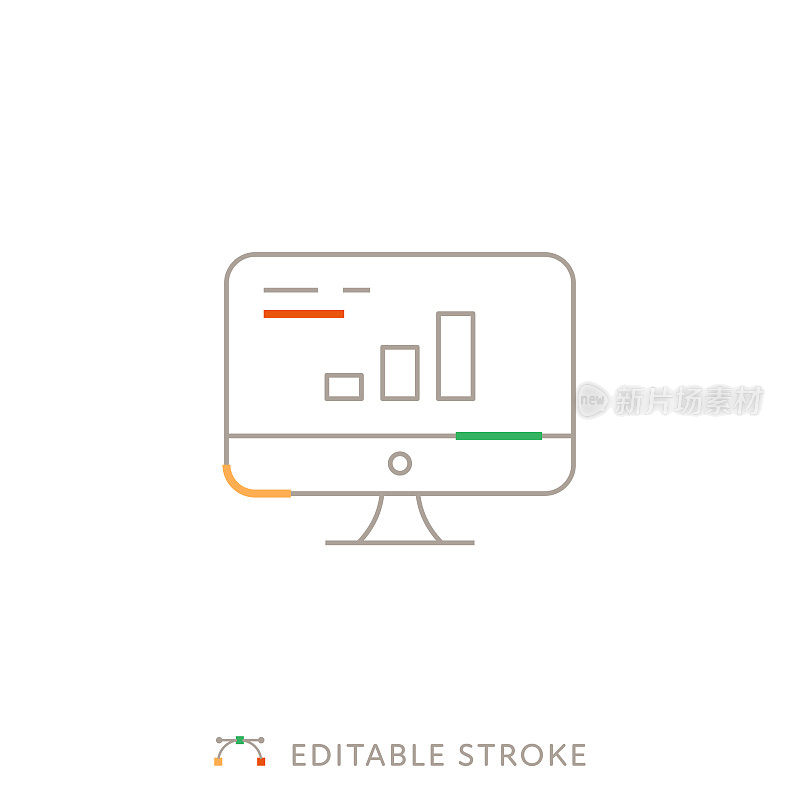 计算机屏幕上的条形图与可编辑的多色线图标