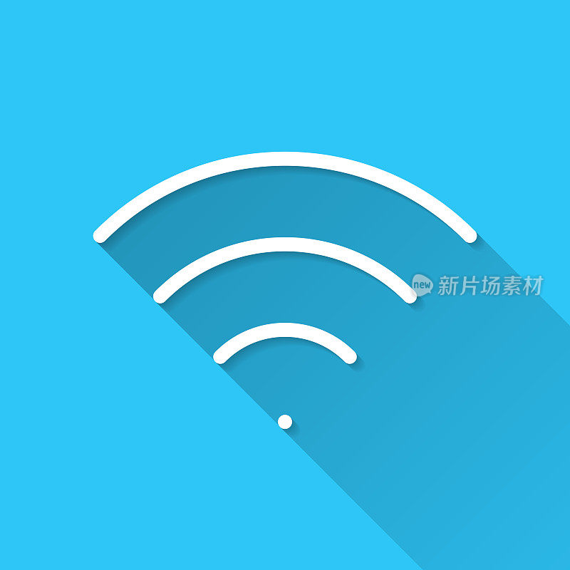 Wifi。蓝色背景上的图标-长阴影平面设计