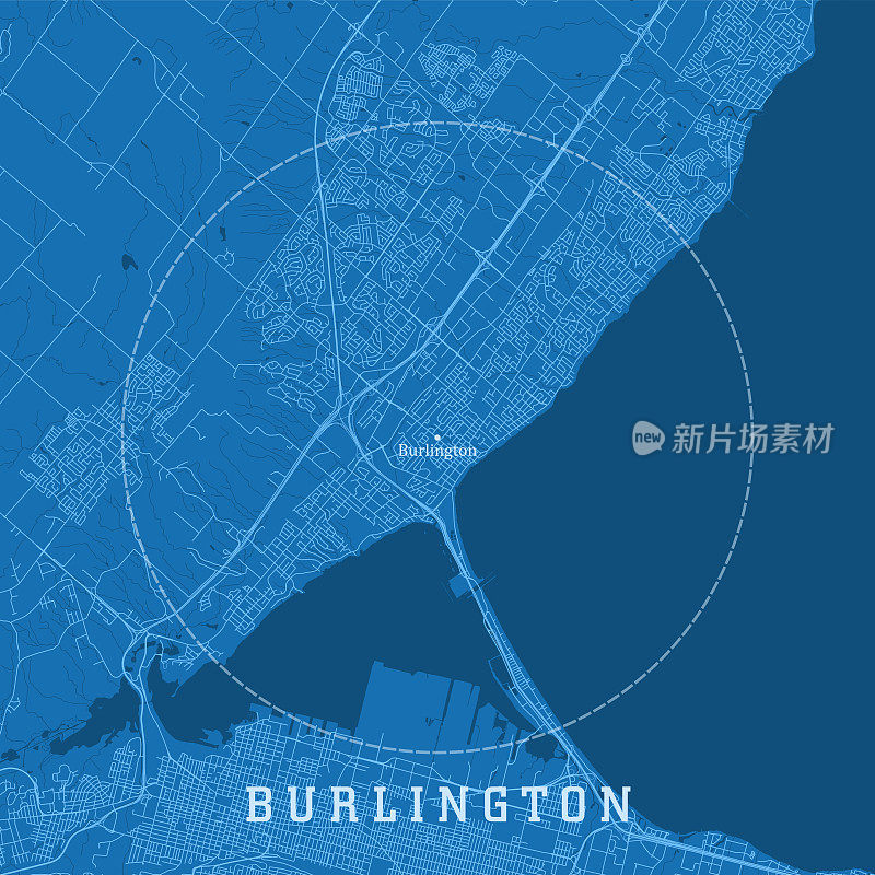 伯灵顿ON城市矢量道路地图蓝色文本