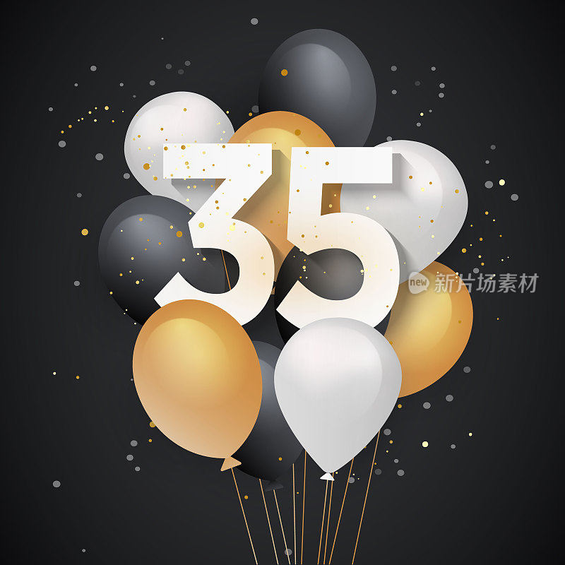 35岁生日快乐气球贺卡背景。