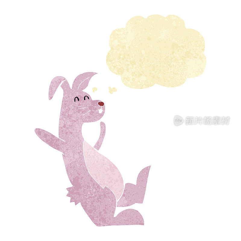 卡通粉红兔子与思想泡泡