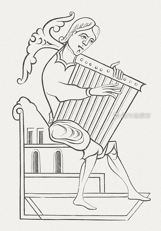 瑟琴，一种古老的古筝，九世纪，木刻，1877年出版