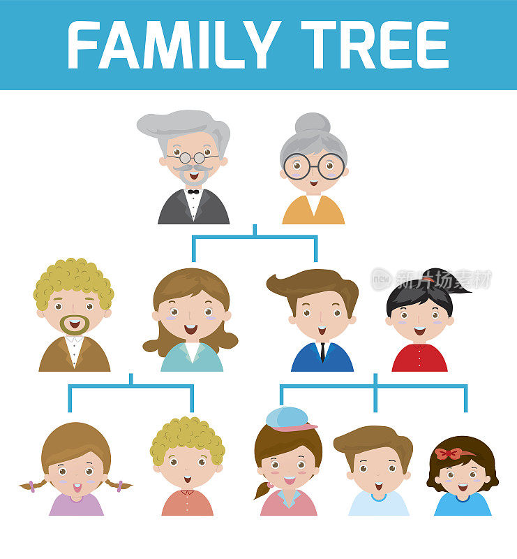 家谱，系谱树上的成员图