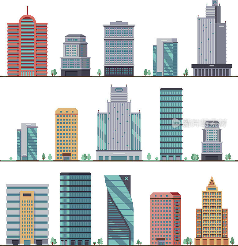 建筑和现代城市房屋平面矢量图标