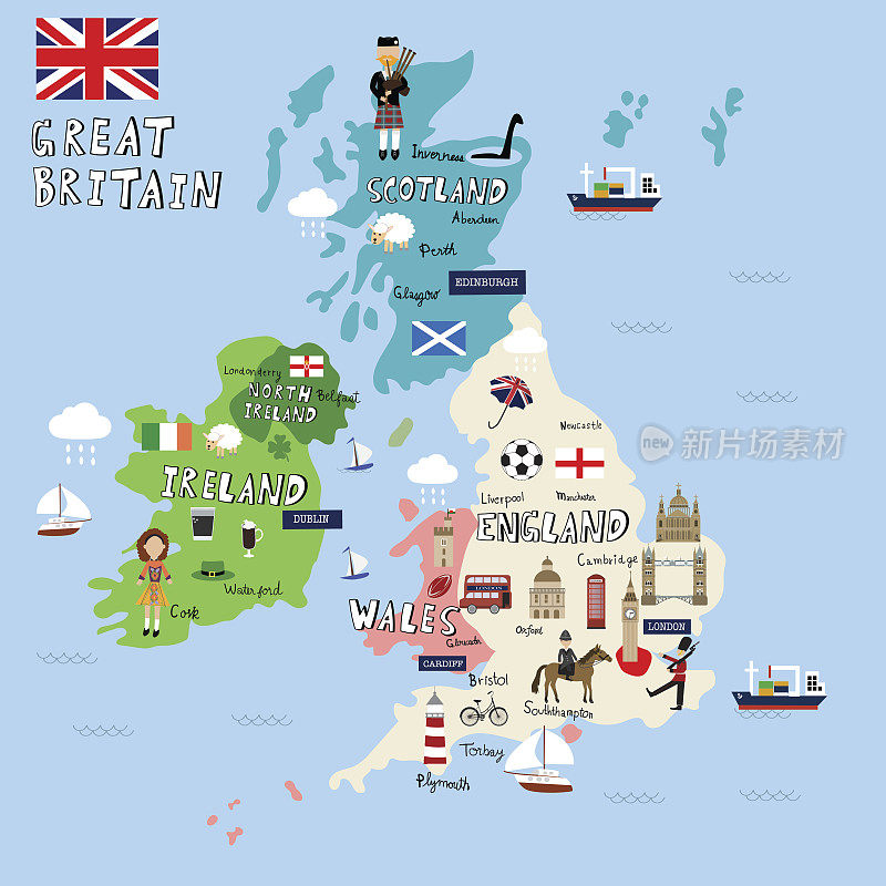 英国图片地图矢量插图EPS10。