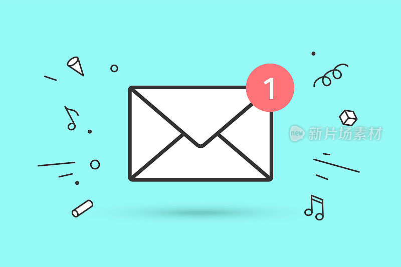 新邮件信封的图标与红色标记一个消息