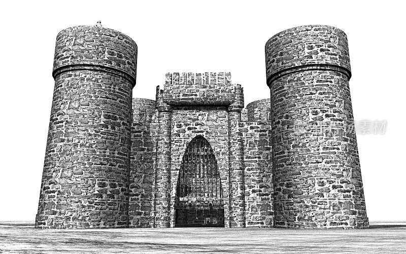 白色背景下的中世纪城堡