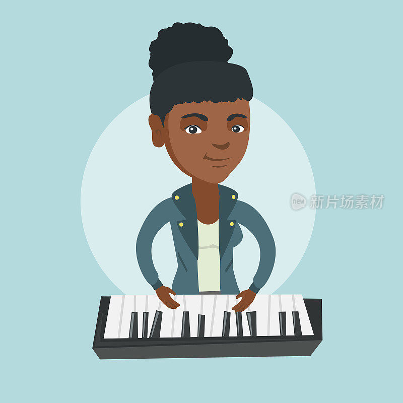 年轻的非洲裔美国妇女在弹钢琴