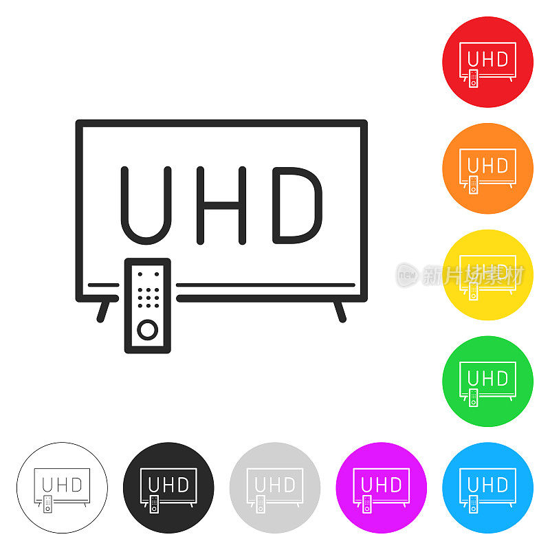 UHD电视。彩色按钮上的图标