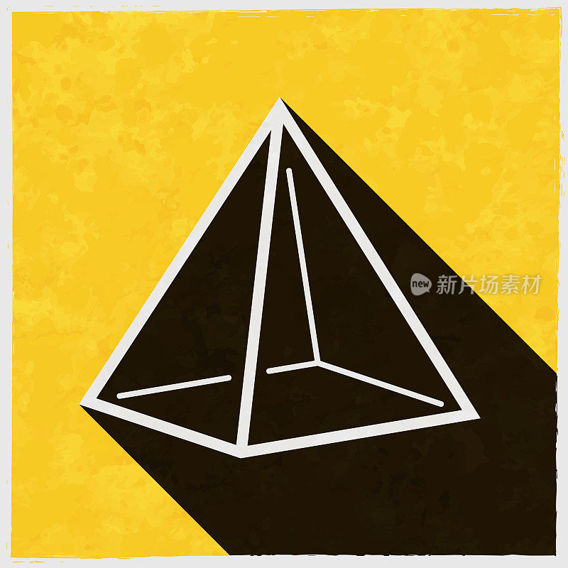 金字塔。图标与长阴影的纹理黄色背景