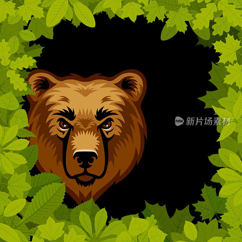 棕熊在森林里。吉祥物创意Logo设计。