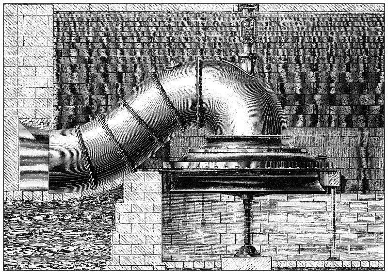 古董插图，应用力学和机器:吉拉德虹吸涡轮机