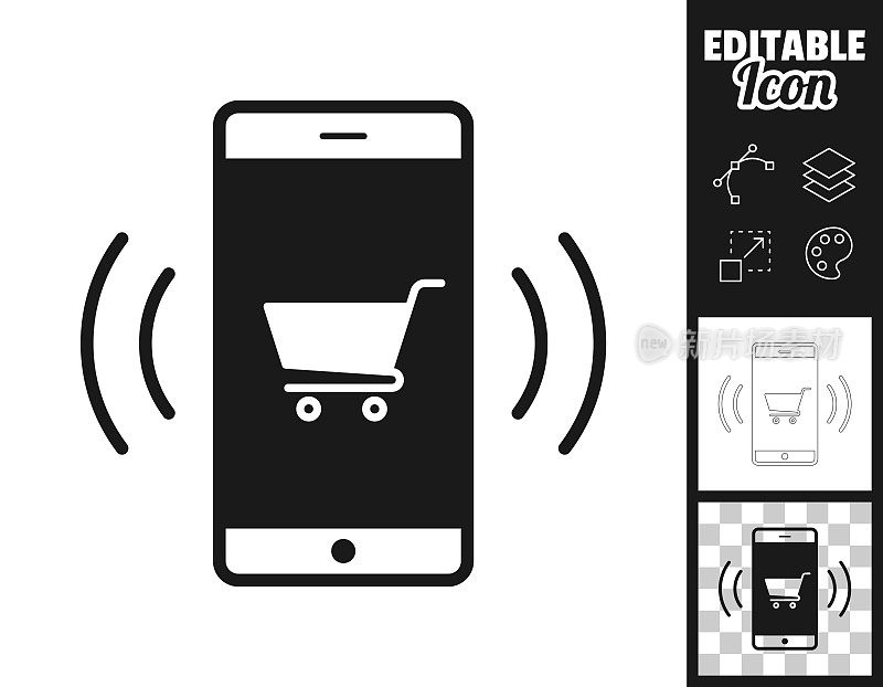 用智能手机网购。图标设计。轻松地编辑