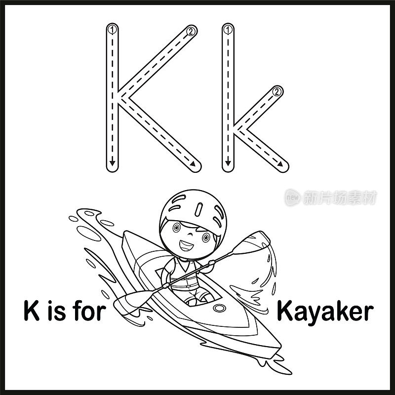 抽认卡字母K是皮艇矢量插图