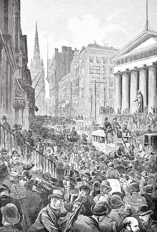 纽约，华尔街在1884年的恐慌中，由于格兰特和伍德银行的突然倒闭。