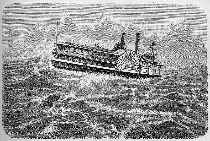 科林蒂安号汽船在圣劳伦斯河的激流中航行