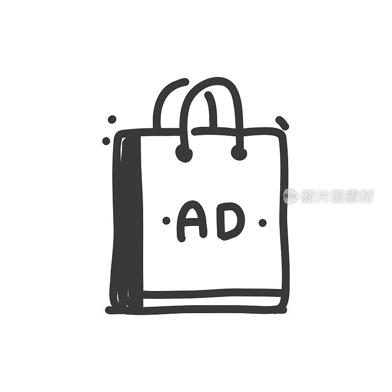 广告和促销线图标，草图和涂鸦设计，像素完美，可编辑的笔画。广告，购物袋，广告牌，营销。