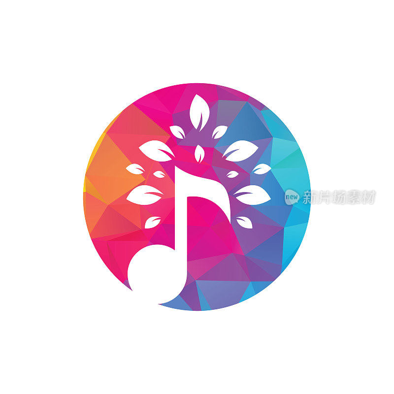 音乐树标志设计。音乐和生态符号或图标。