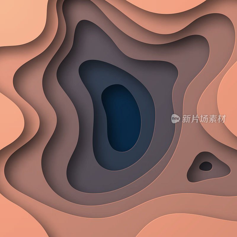 剪纸背景-棕色抽象波浪形状-时髦的3D设计