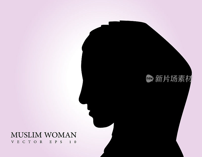 蒙着面纱的女人剪影和肖像。