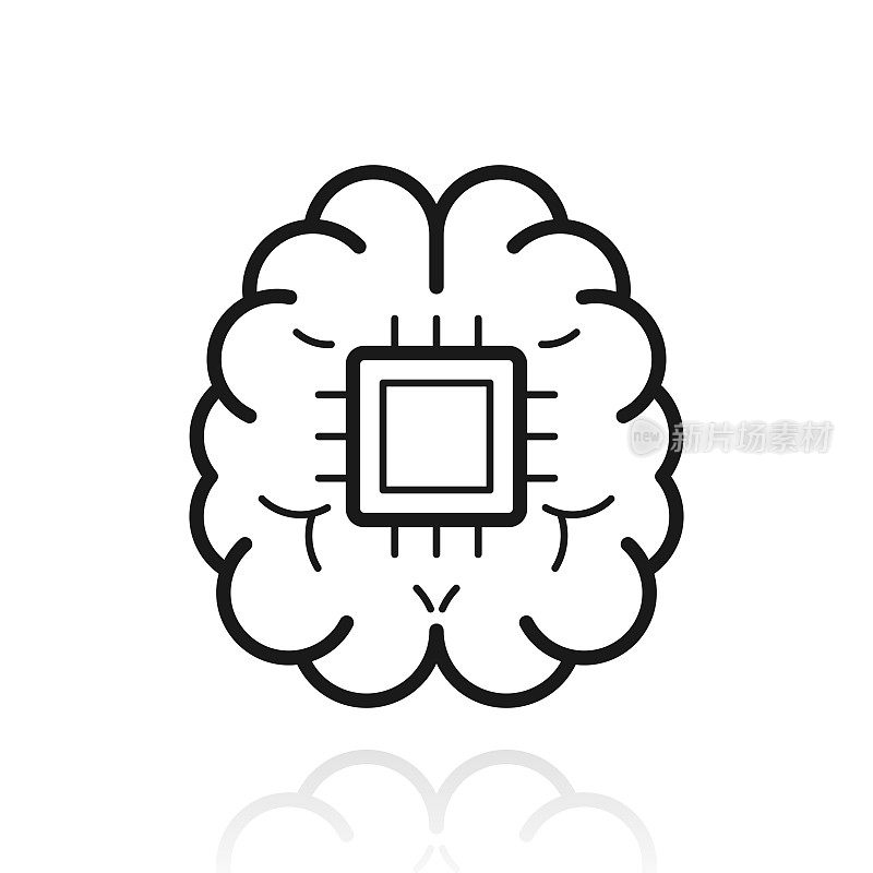 大脑芯片植入。白色背景上反射的图标