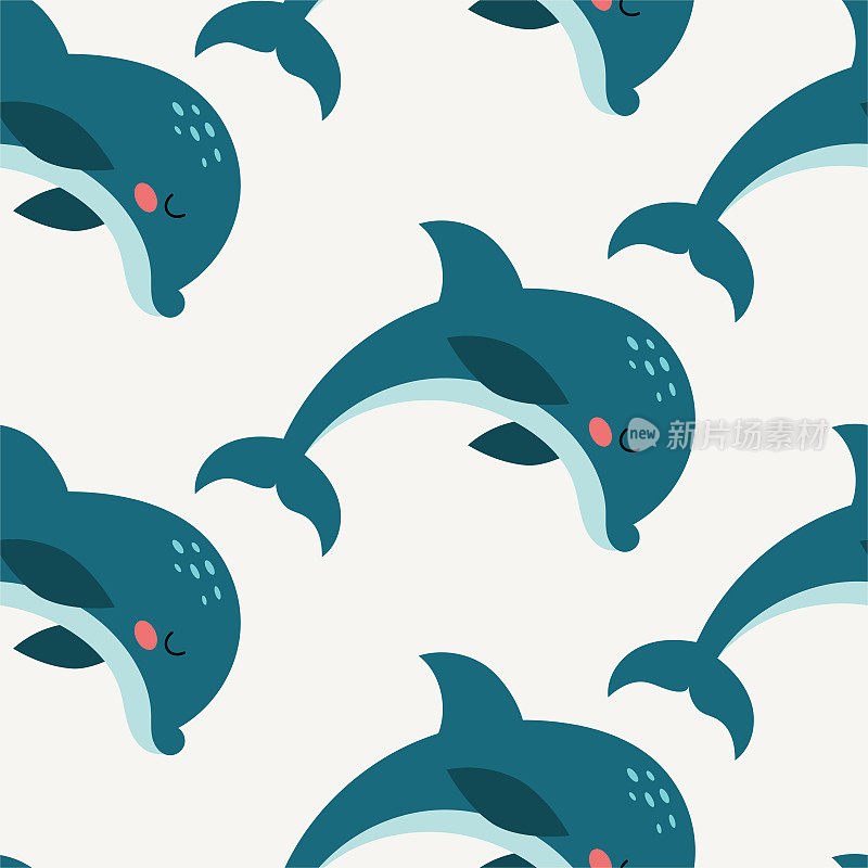 可爱的无缝矢量图案与海豚