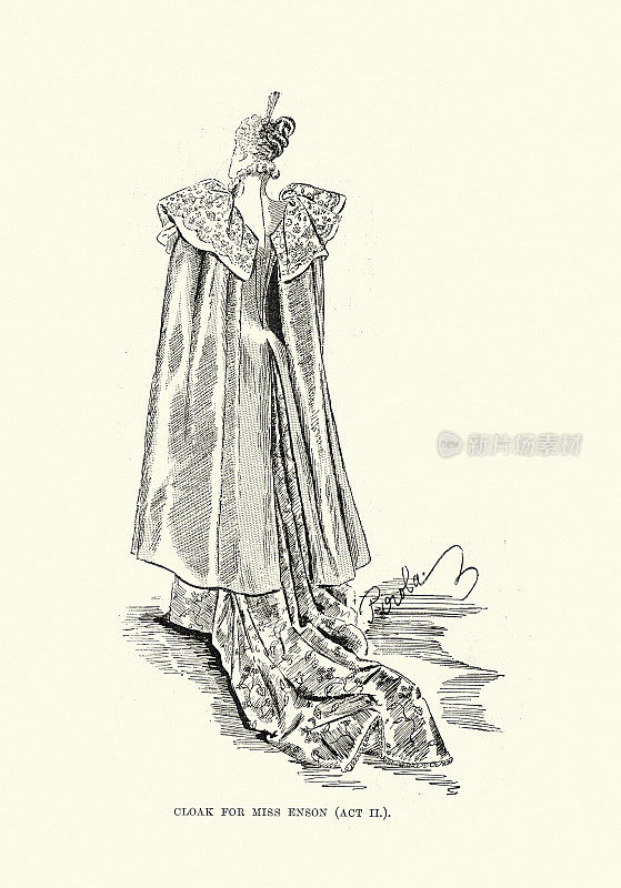 复古插图晚期维多利亚妇女的时尚，斗篷，19世纪90年代，19世纪时期的服装