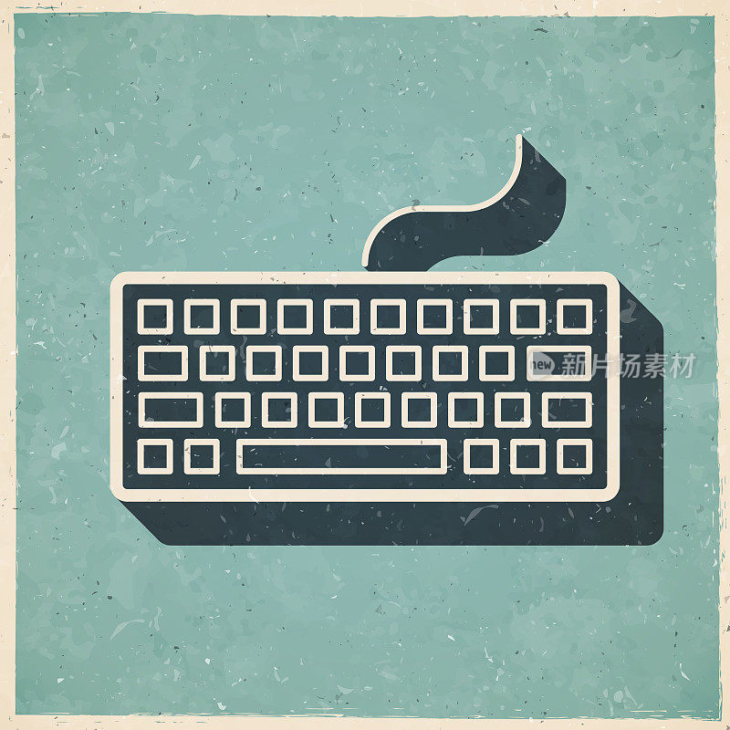 键盘。图标复古复古风格-旧纹理纸