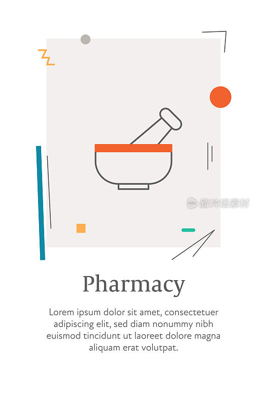 药房图标与可编辑的笔触，放置在一个风格垂直的网页横幅。