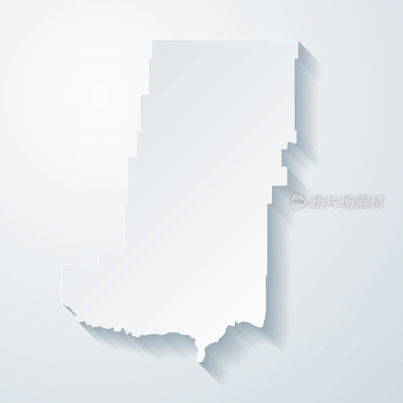 蒙大拿州菲利普斯县。地图与剪纸效果的空白背景