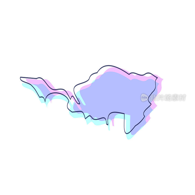 圣马丁岛地图手绘-紫色与黑色轮廓-时尚的设计