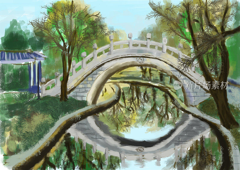 CG画花园里的桥