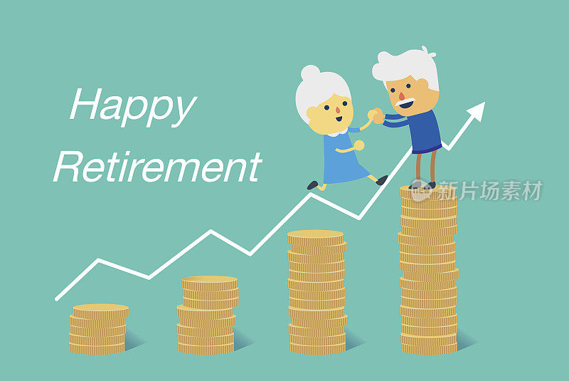 老年人在存钱的同时享受快乐的退休生活。