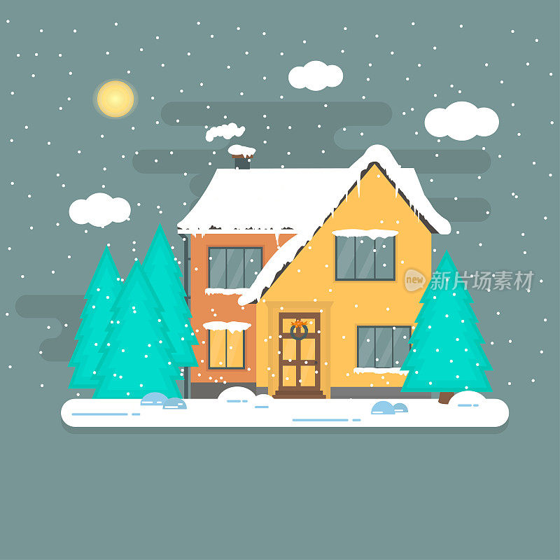 摘要圣诞背景有冬天的家、房子、森林一种