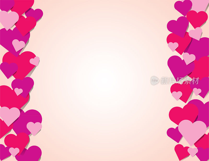 粉红，红色和紫色心形边框背景插图