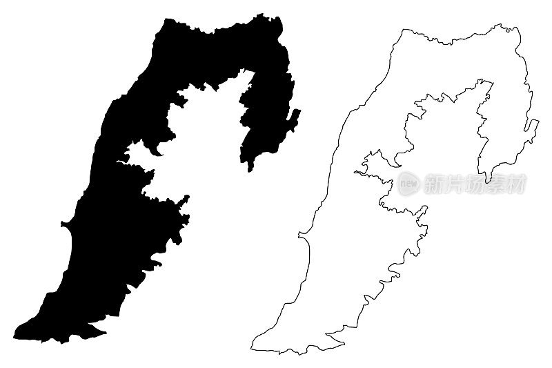 南部省(黎巴嫩共和国，黎巴嫩省)地图矢量插图，草稿示意图南部地图