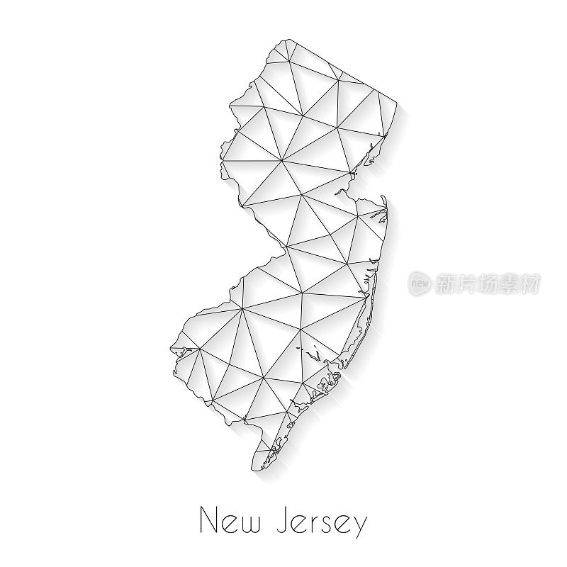新泽西地图连接-在白色背景上的网络网格