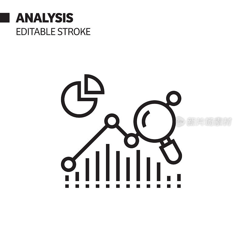 分析线图标，轮廓矢量符号插图。完美像素，可编辑的描边。