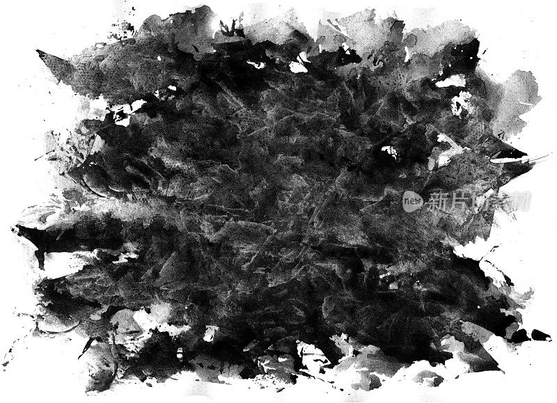 抽象矢量插图-大意外失控的黑色涂料在中间od白纸背景-爆炸的能量形式的大脏凌乱不均匀的3D效果积累不祥的云